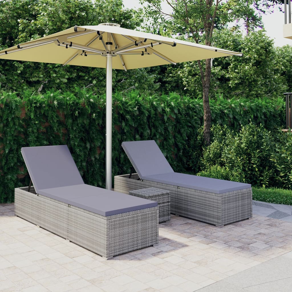 vidaXL 3-Piece Sun Lounger Set with Tea Table Poly Rattan Black
