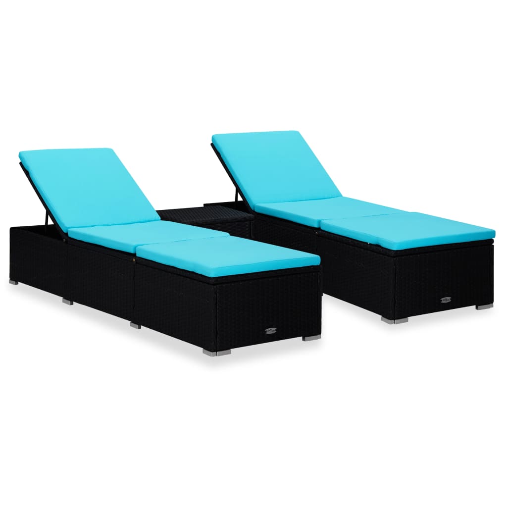 vidaXL 3-Piece Sun Lounger Set with Tea Table Poly Rattan Black