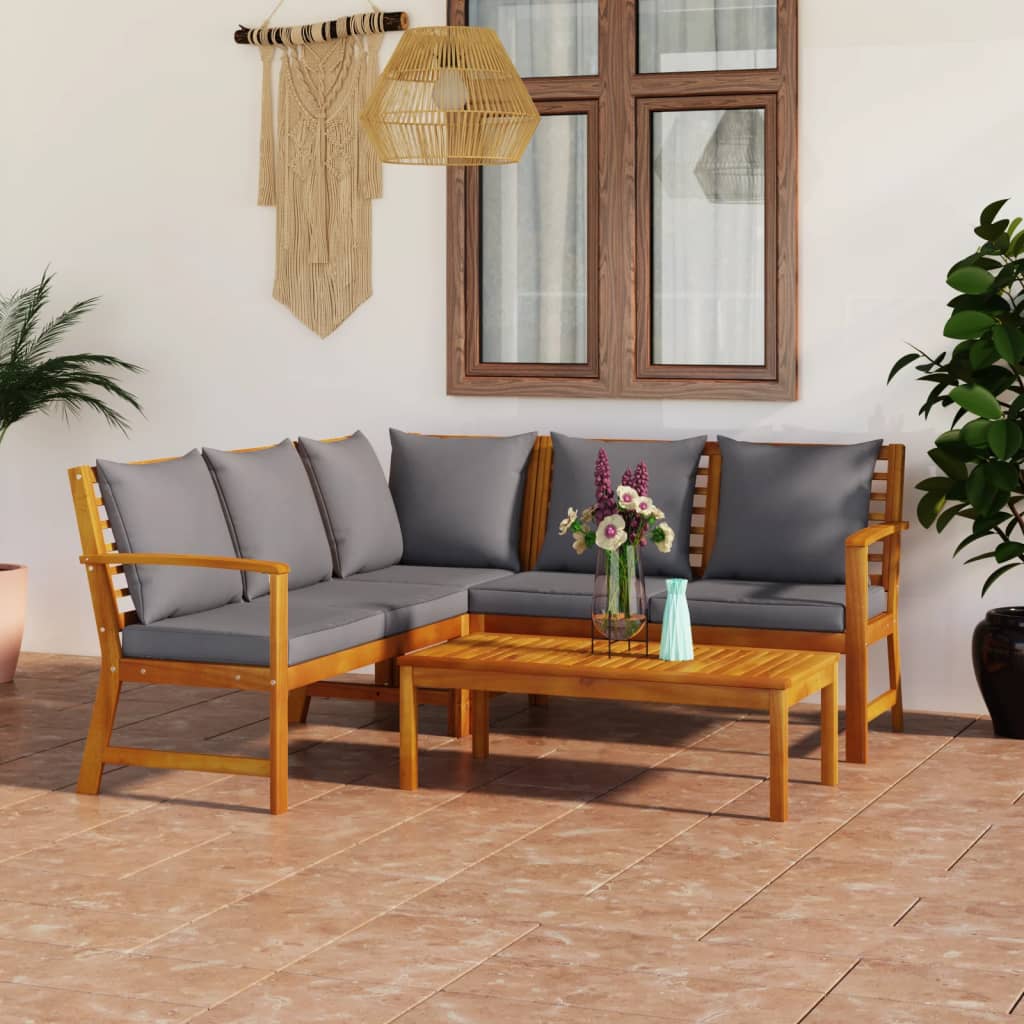 vidaXL 4-Piece Lounge Set with Cushions Solid Acacia Wood Cream