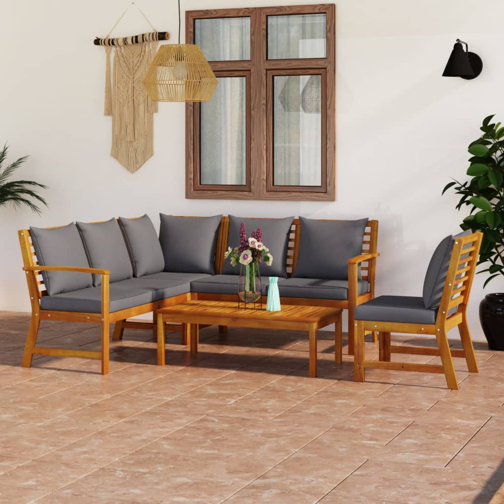 vidaXL 4-Piece Lounge Set with Cushions Solid Acacia Wood Cream