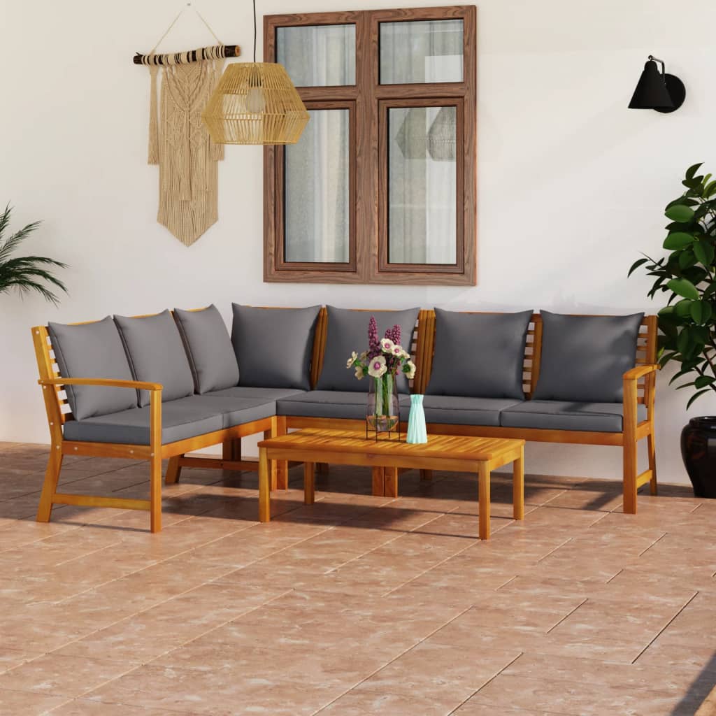 vidaXL 4-Piece Lounge Set with Cushions Solid Acacia Wood Cream
