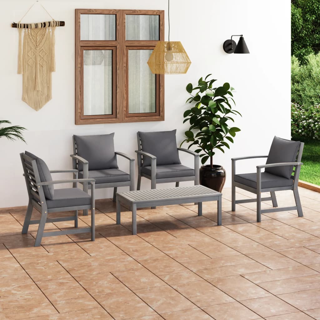 vidaXL 5-piece Lounge Set with Cushions Solid Acacia Wood Grey