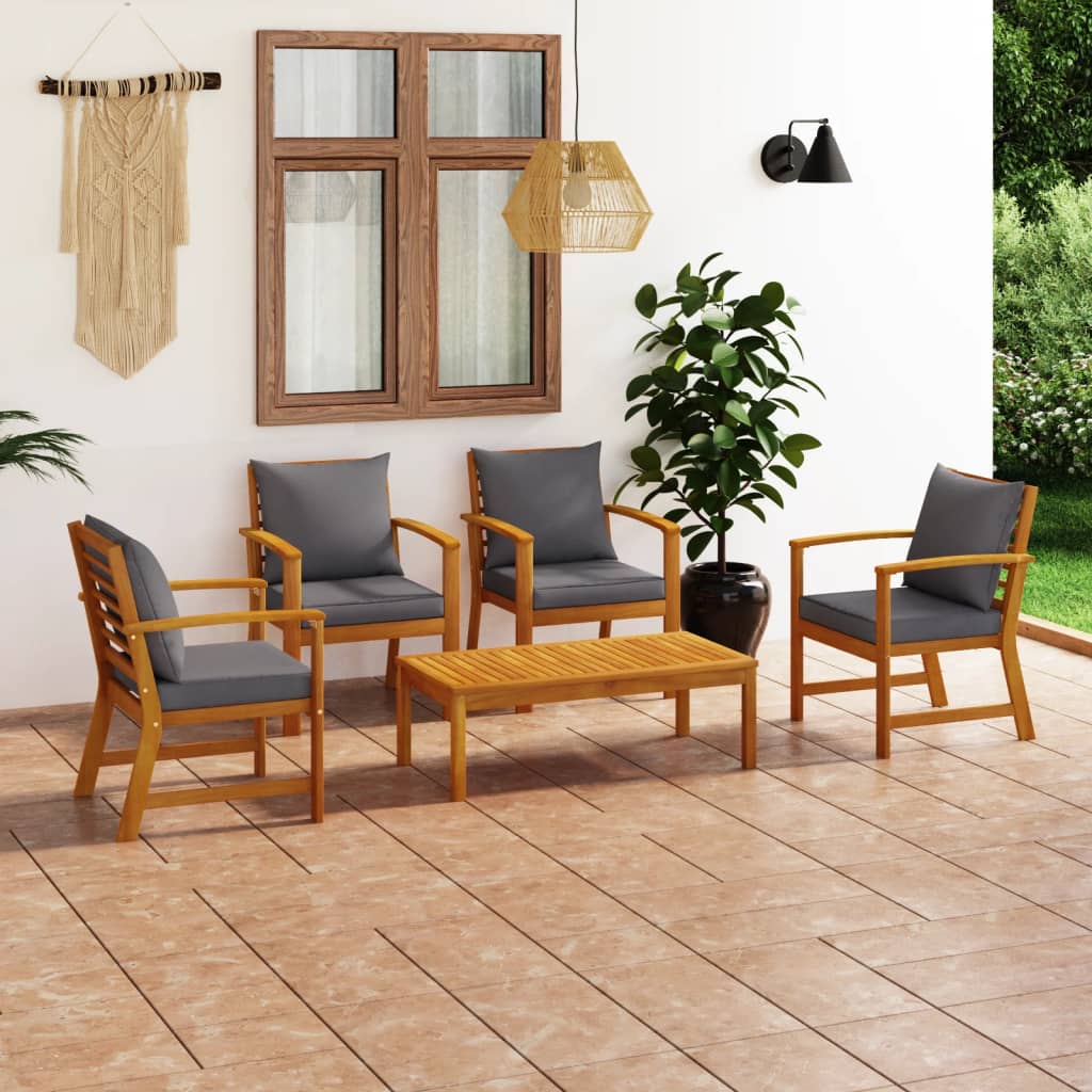 vidaXL 5-piece Lounge Set with Cushions Solid Acacia Wood Grey