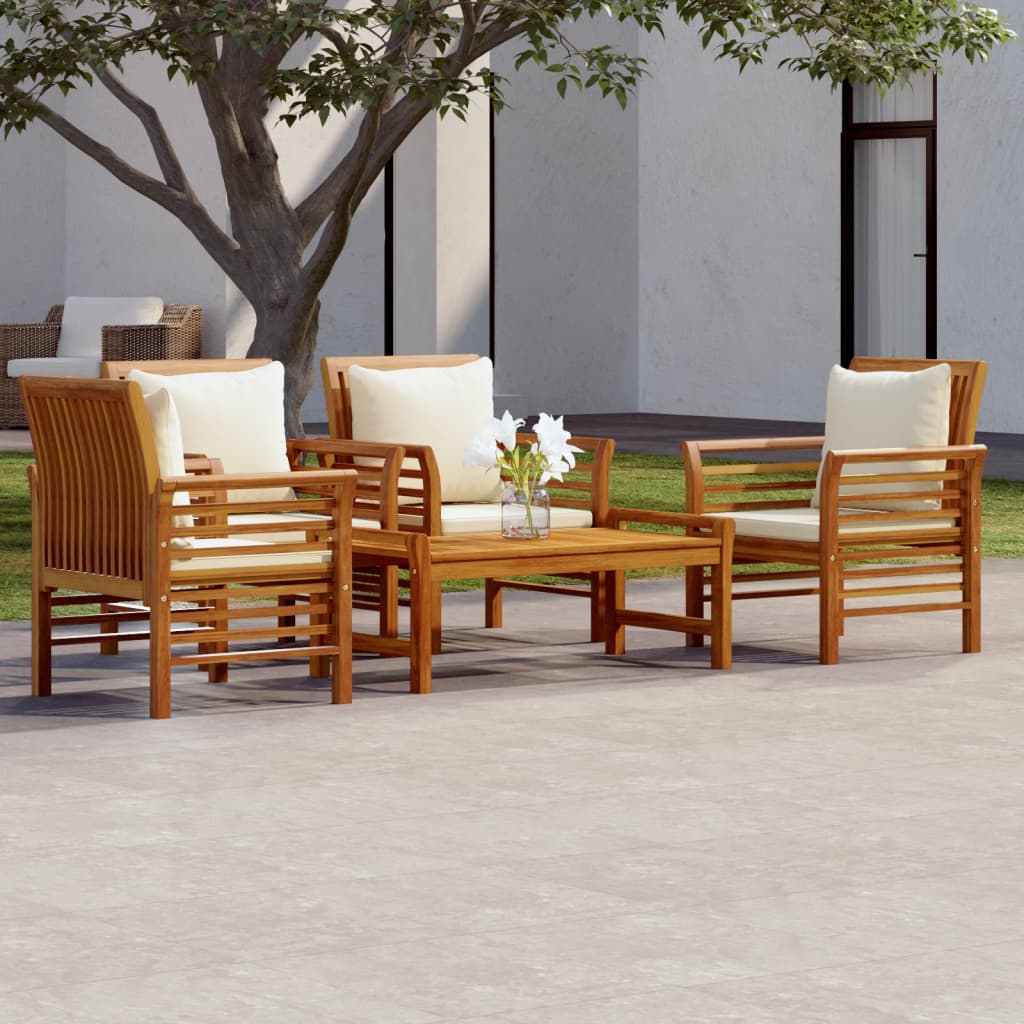 vidaXL 4-delige Loungeset met kussens massief acaciahout