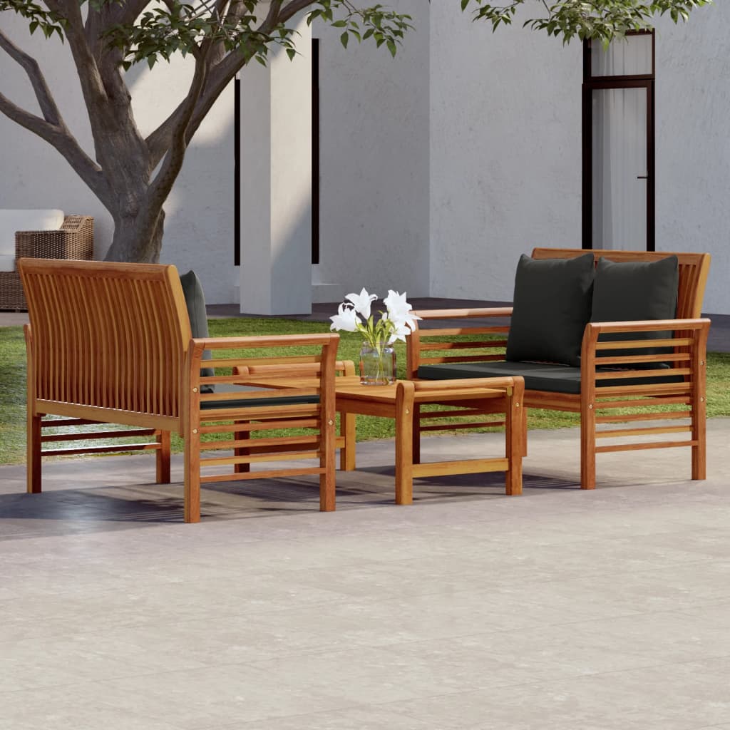 vidaXL 4-delige Loungeset met kussens massief acaciahout
