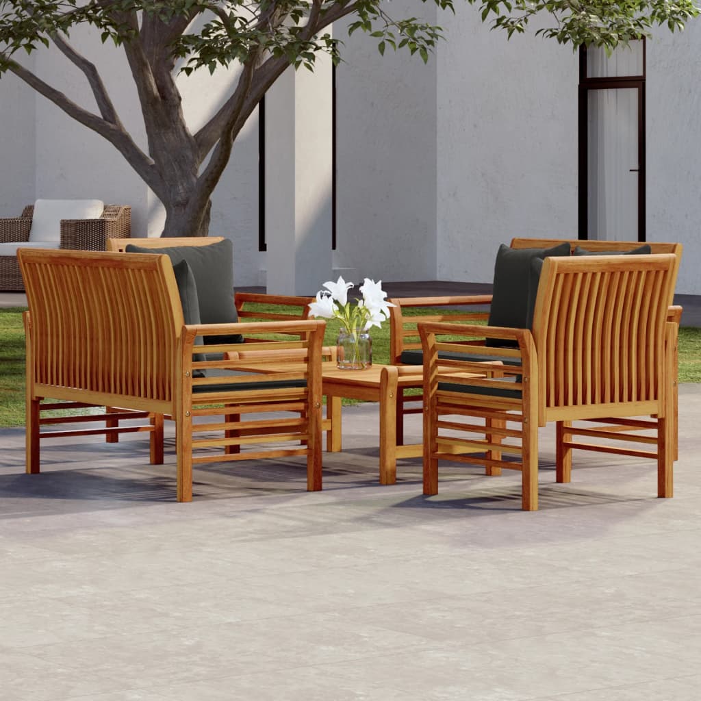 vidaXL 4-delige Loungeset met kussens massief acaciahout