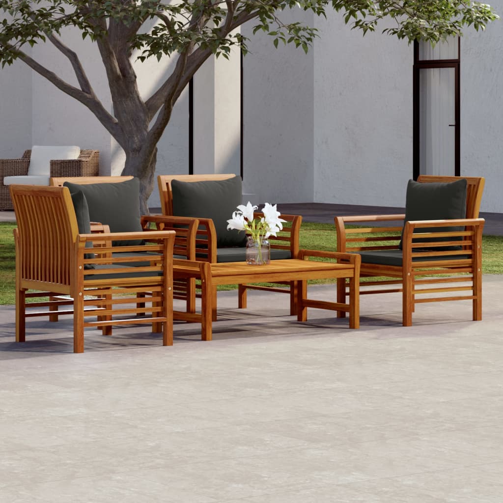 vidaXL 4-delige Loungeset met kussens massief acaciahout