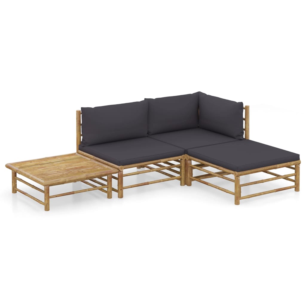 vidaXL 6-Piece Lounge Set with Cream White Cushions Bamboo