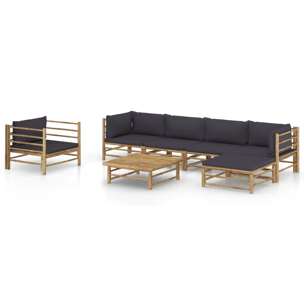 vidaXL 6-Piece Lounge Set with Cream White Cushions Bamboo
