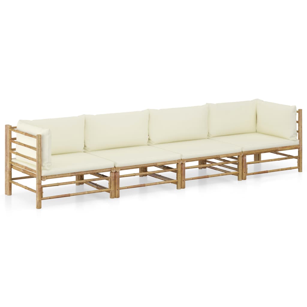 vidaXL 6-Piece Lounge Set with Cream White Cushions Bamboo
