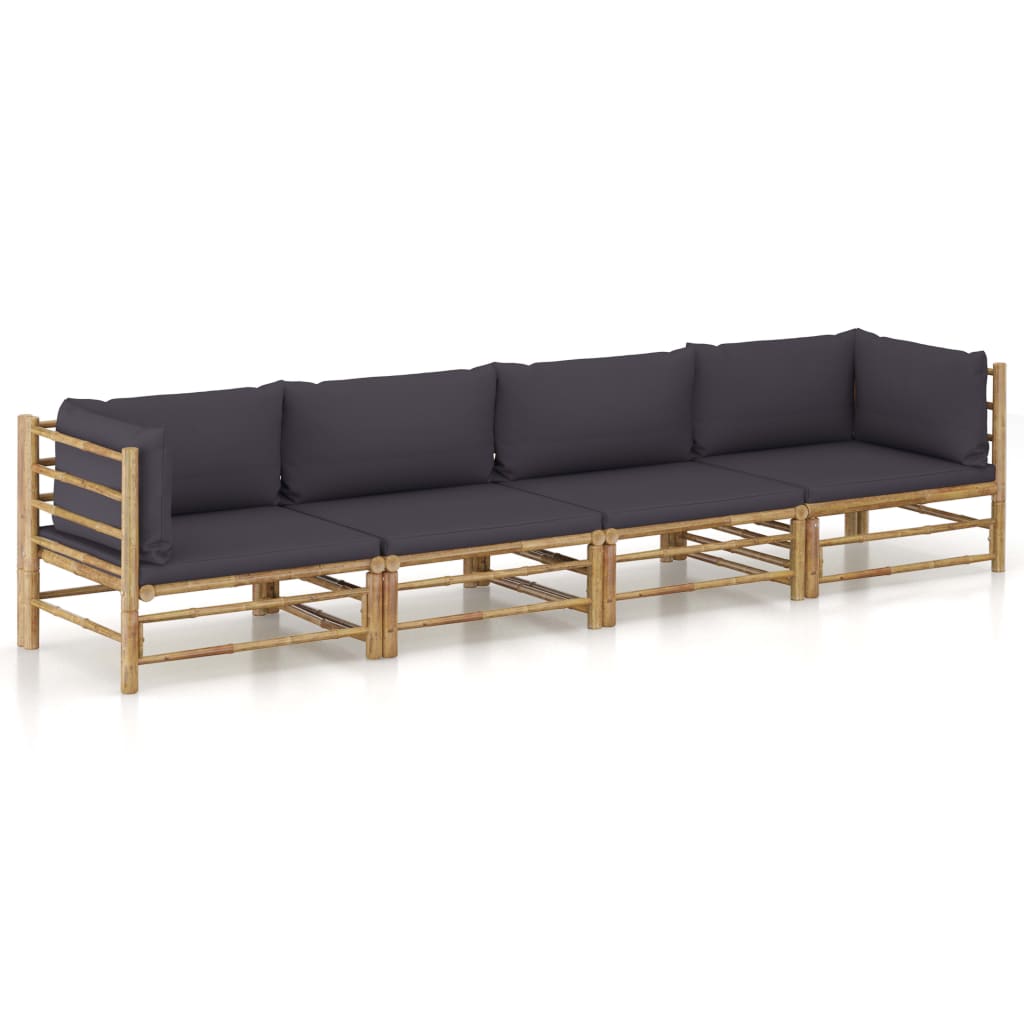 vidaXL 6-Piece Lounge Set with Cream White Cushions Bamboo