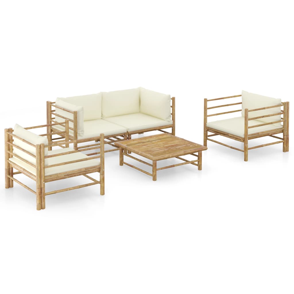 vidaXL 6-Piece Lounge Set with Cream White Cushions Bamboo