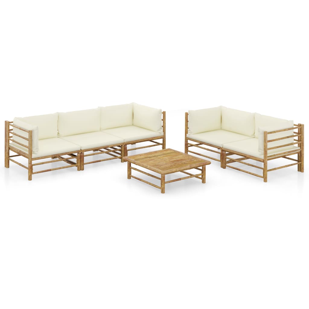 vidaXL 6-Piece Lounge Set with Cream White Cushions Bamboo