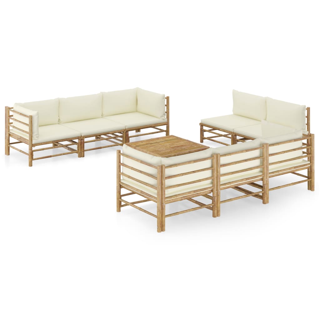 vidaXL 6-Piece Lounge Set with Cream White Cushions Bamboo