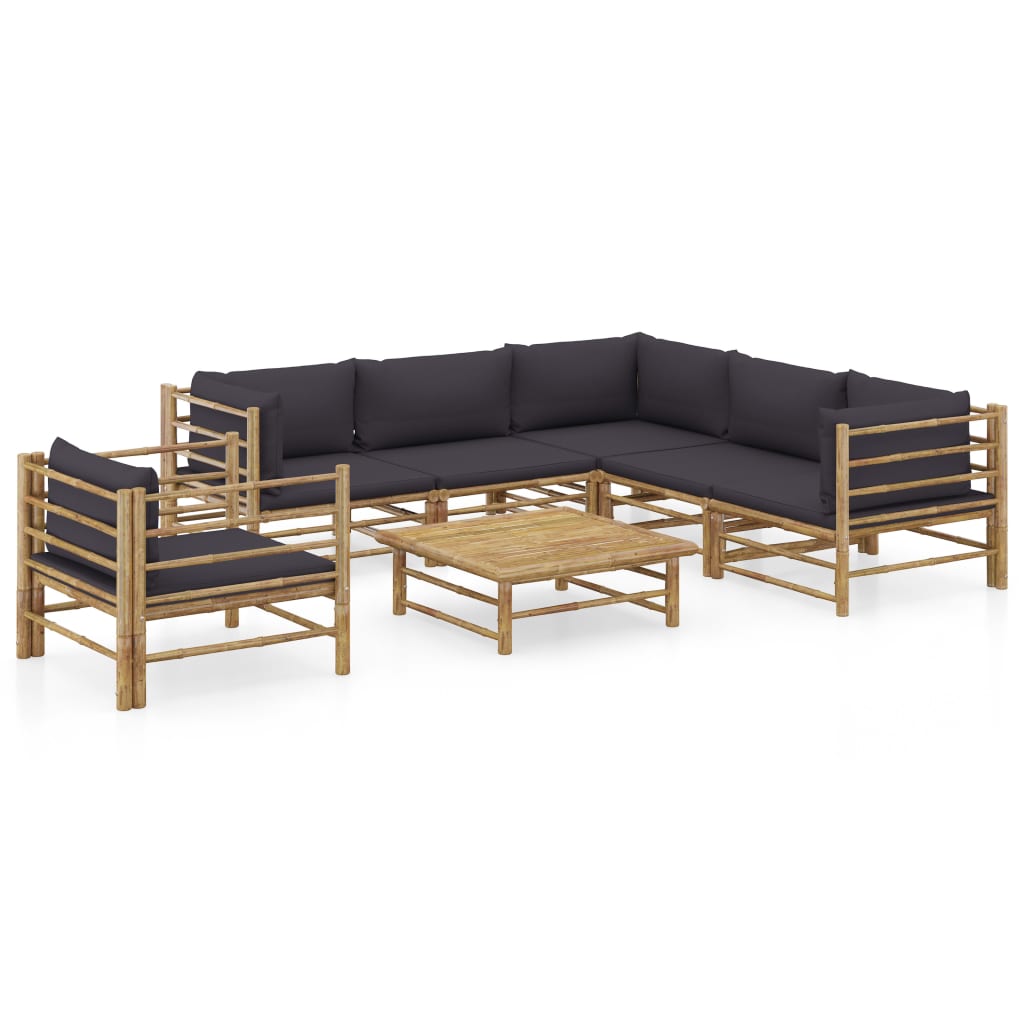 vidaXL 6-Piece Lounge Set with Cream White Cushions Bamboo