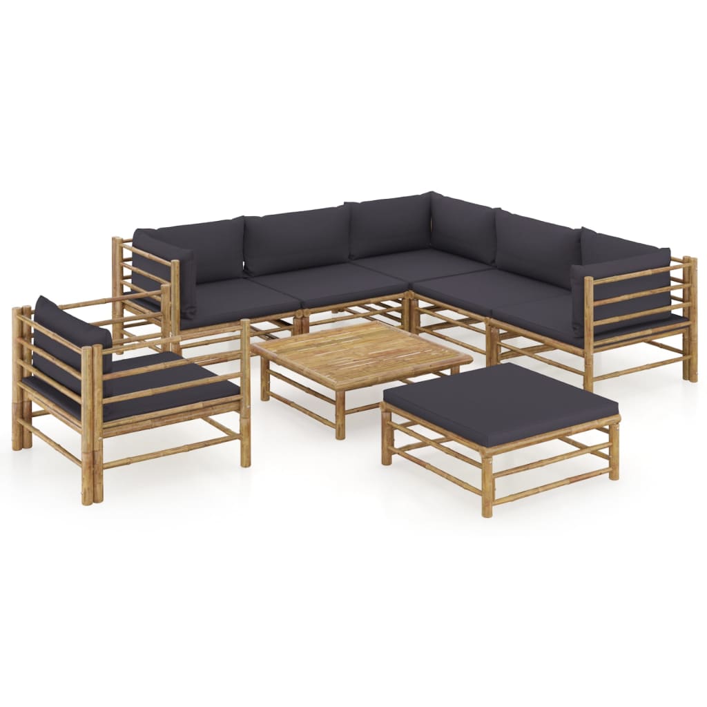 vidaXL 6-Piece Lounge Set with Cream White Cushions Bamboo