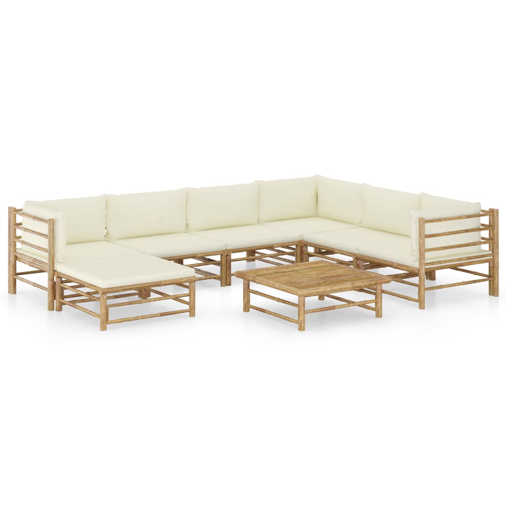 vidaXL 6-Piece Lounge Set with Cream White Cushions Bamboo