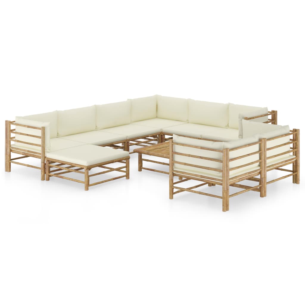 vidaXL 6-Piece Lounge Set with Cream White Cushions Bamboo
