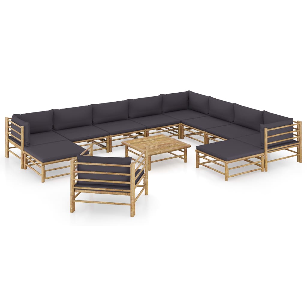 vidaXL 6-Piece Lounge Set with Cream White Cushions Bamboo