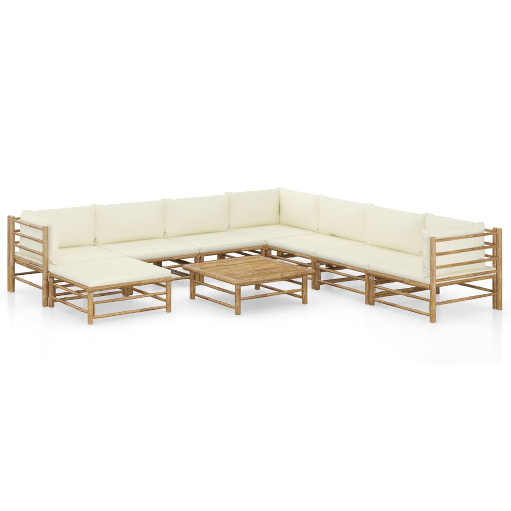 vidaXL 6-Piece Lounge Set with Cream White Cushions Bamboo