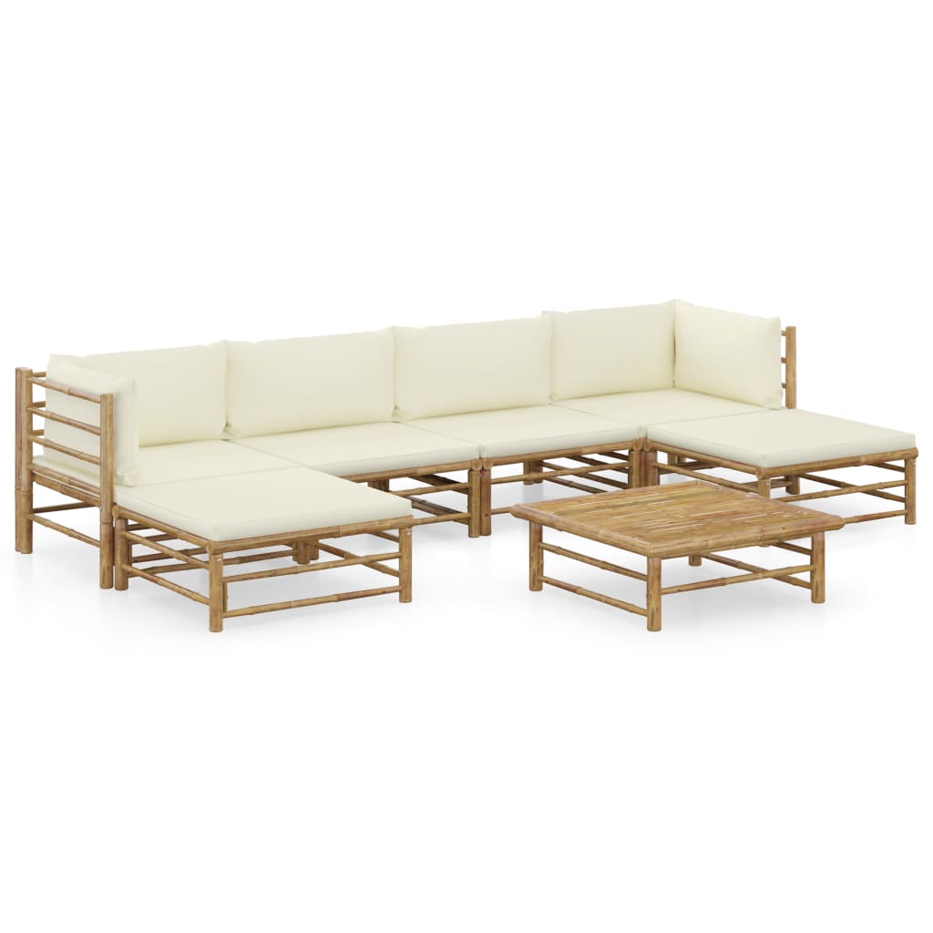 vidaXL 6-Piece Lounge Set with Cream White Cushions Bamboo