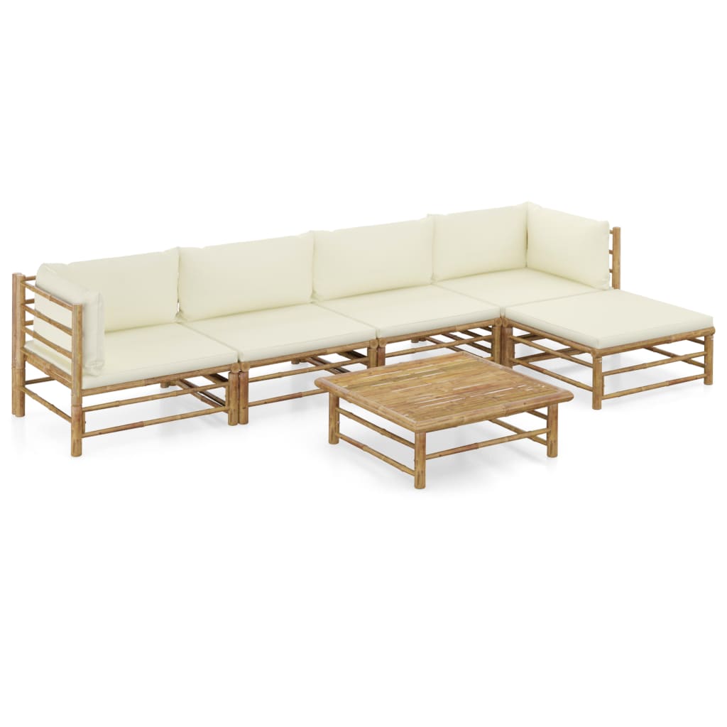 vidaXL 6-Piece Lounge Set with Cream White Cushions Bamboo