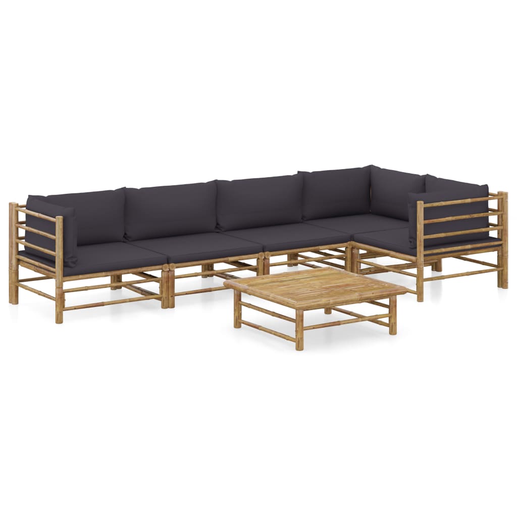 vidaXL 6-Piece Lounge Set with Cream White Cushions Bamboo