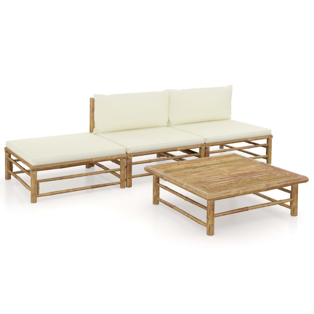 vidaXL 6-Piece Lounge Set with Cream White Cushions Bamboo