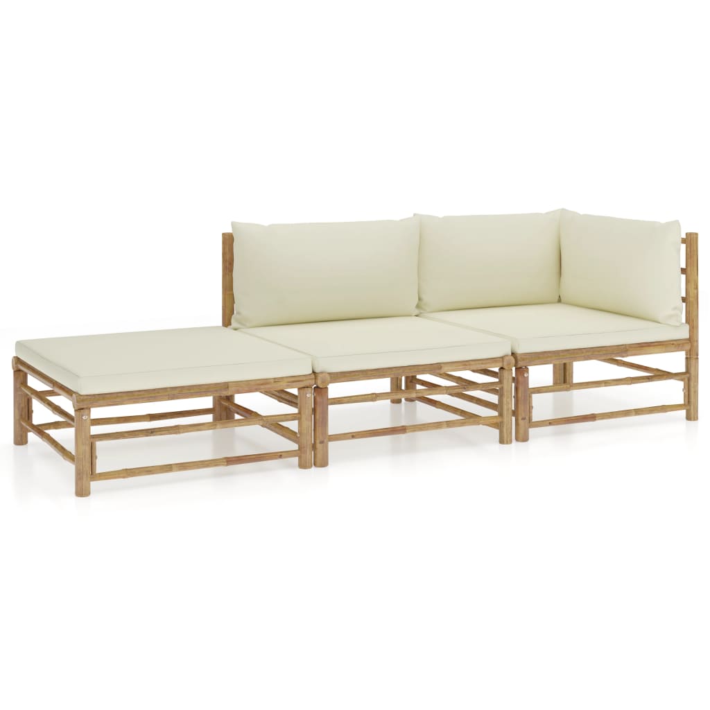 vidaXL 6-Piece Lounge Set with Cream White Cushions Bamboo
