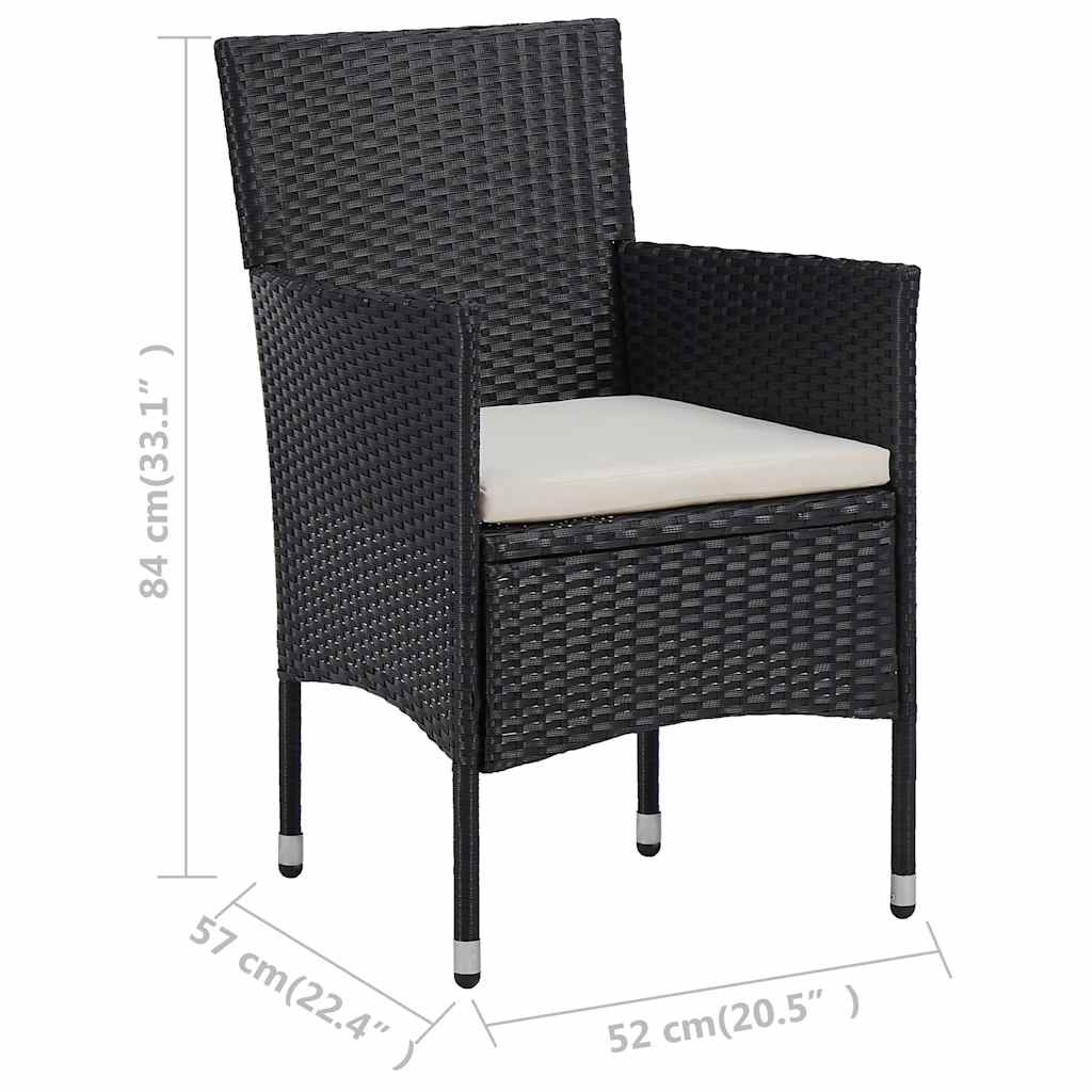vidaXL 3-Piece Garden Dining Set Poly Rattan and Glass Black