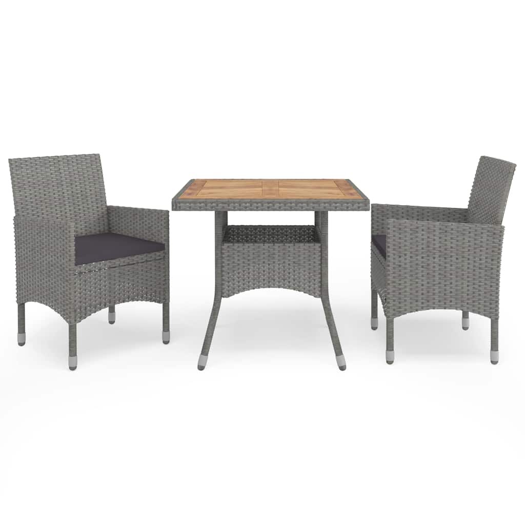 vidaXL 3-Piece Garden Dining Set Poly Rattan and Glass Black