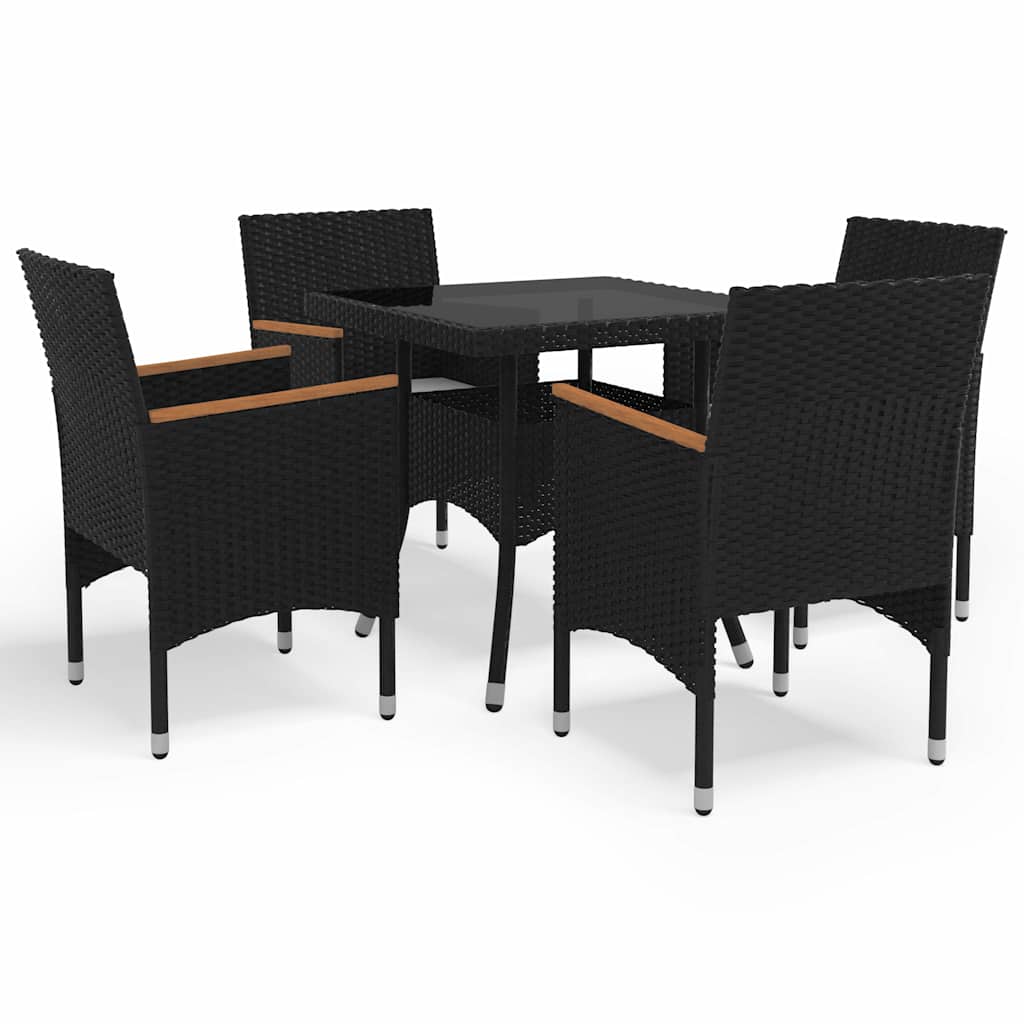 vidaXL 3-delige Tuinset poly rattan en acaciahout zwart