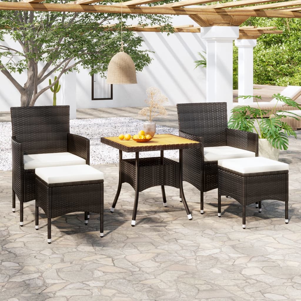 vidaXL 5-delige Tuinset poly rattan en gehard glas zwart