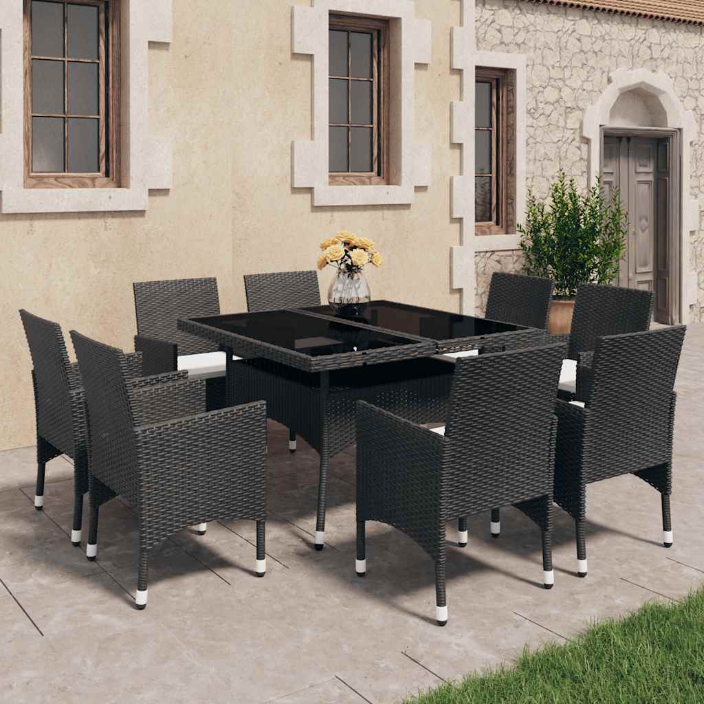 vidaXL 3-Piece Garden Dining Set Poly Rattan and Glass Black