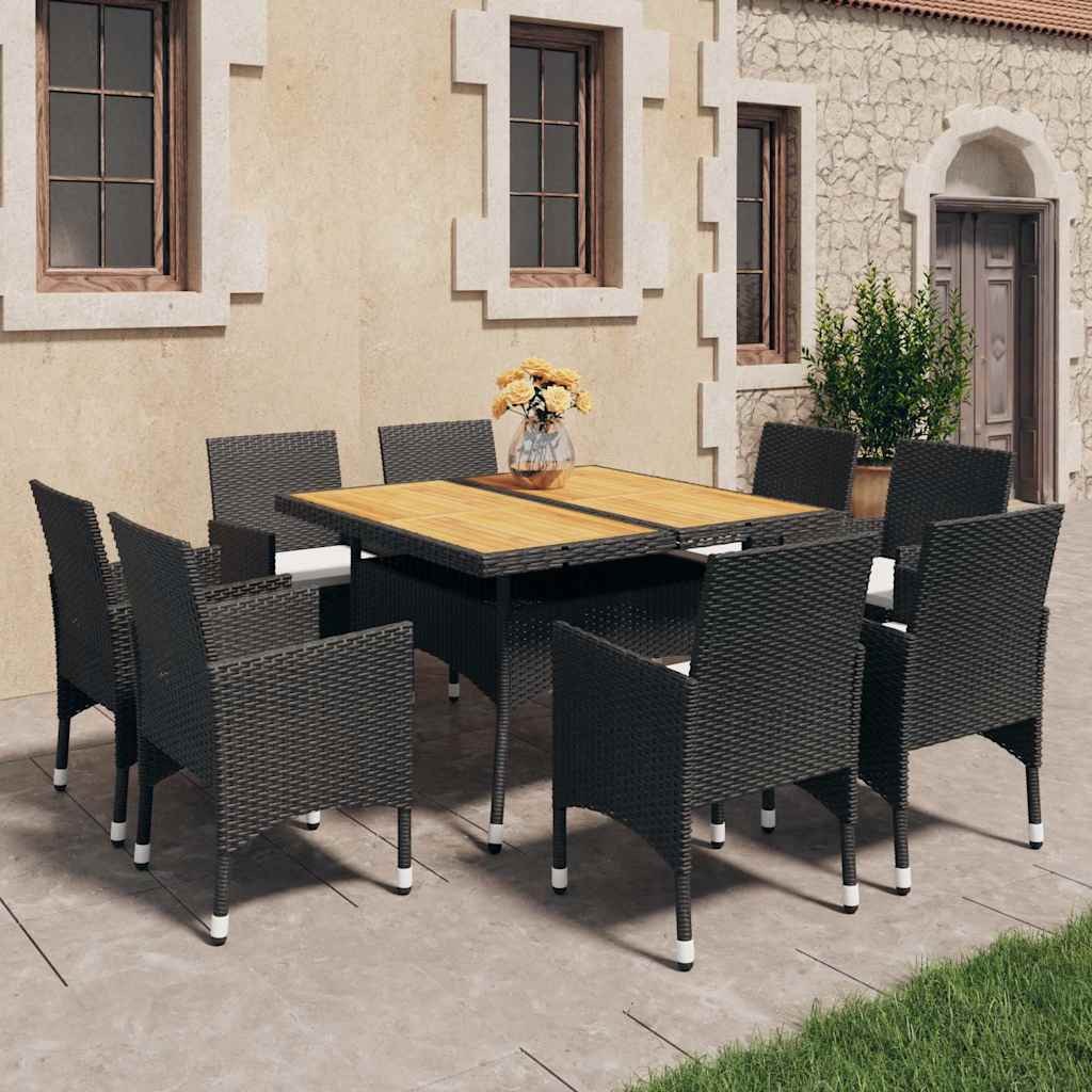 vidaXL 3-Piece Garden Dining Set Poly Rattan and Glass Black