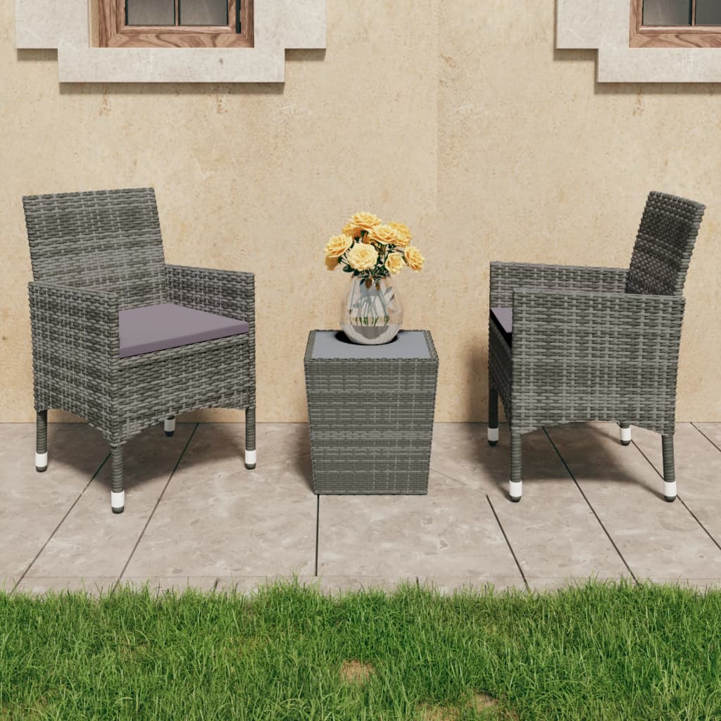 vidaXL 3-delige Bistroset poly rattan en gehard glas zwart