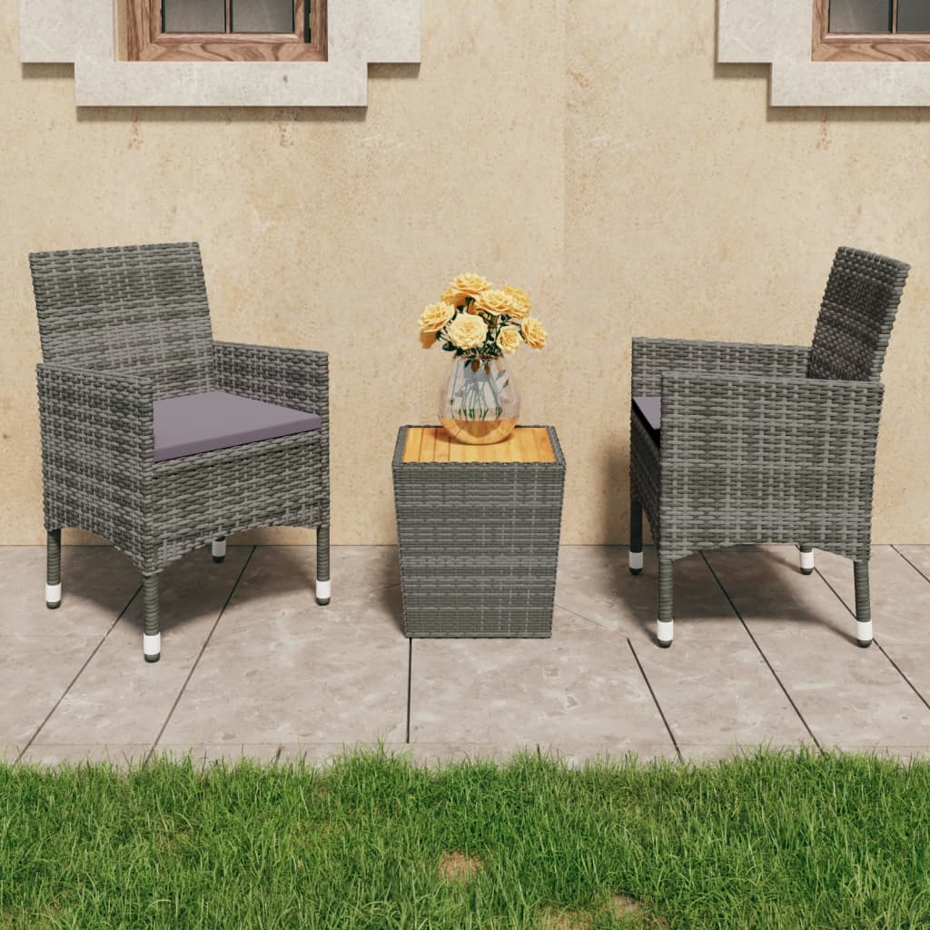vidaXL 3-Piece Bistro Set Poly Rattan and Acacia Wood Black