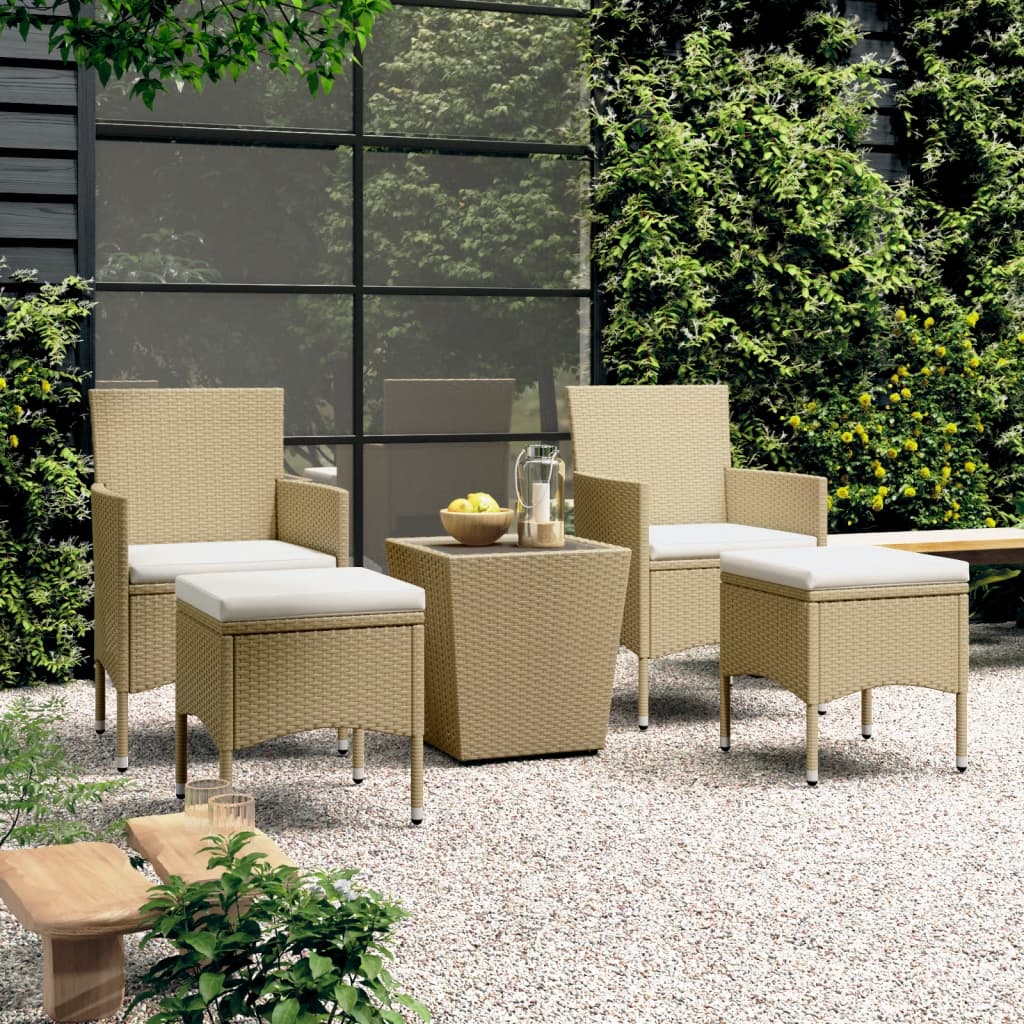vidaXL 3-delige Bistroset poly rattan en gehard glas zwart