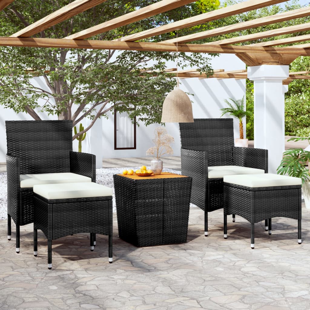 vidaXL 3-Piece Bistro Set Poly Rattan and Acacia Wood Black