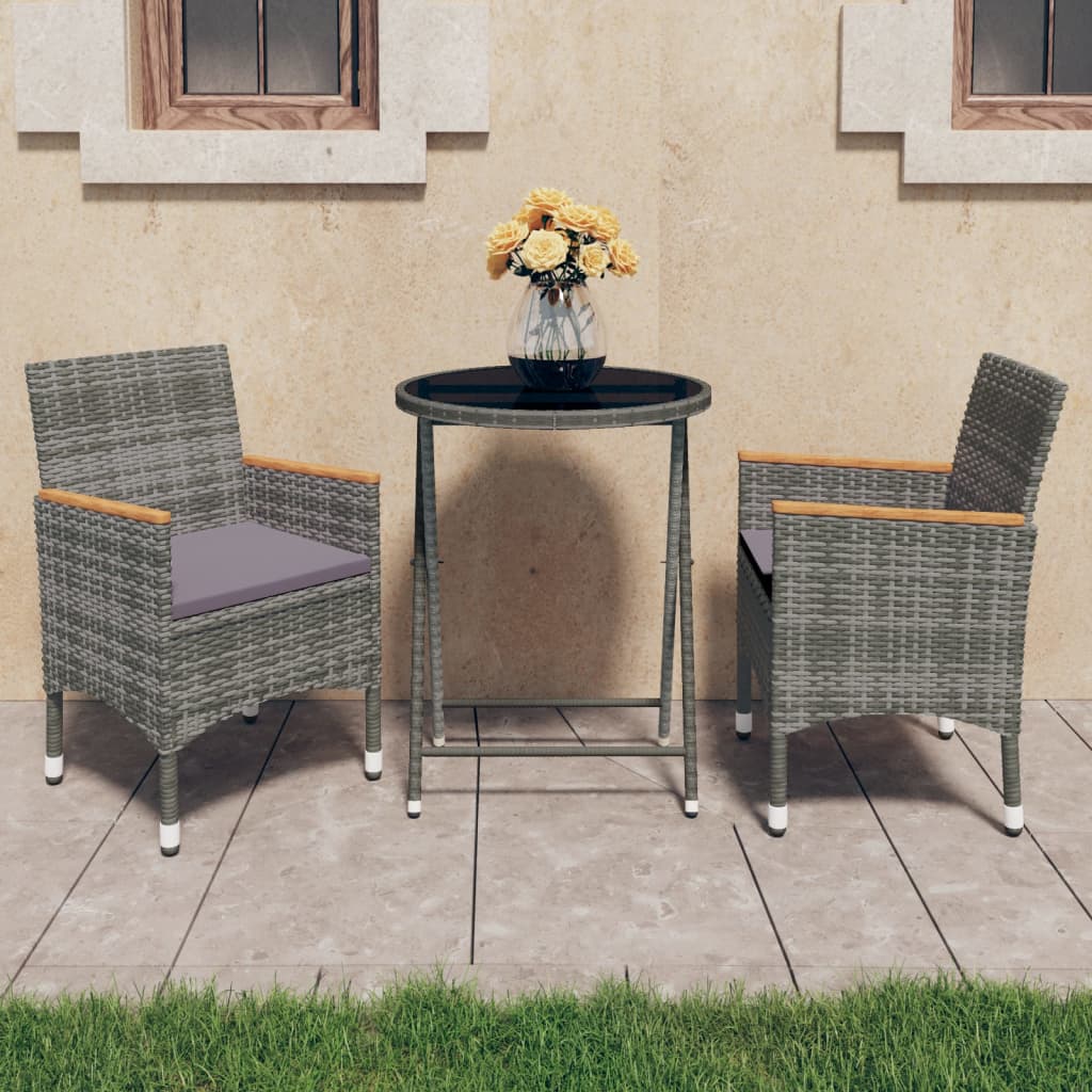 vidaXL 3-Piece Bistro Set Polyrattan and Tempered Glass Black