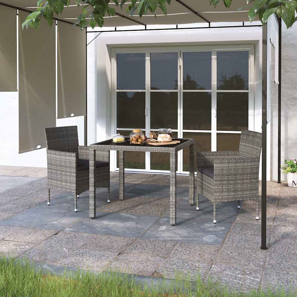 vidaXL 3-delige Tuinset poly rattan en gehard glas zwart