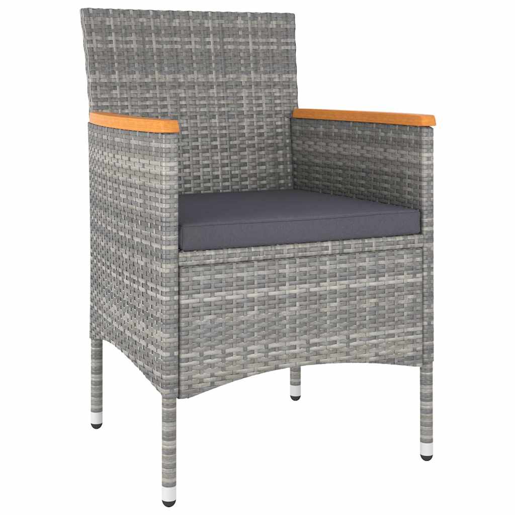 vidaXL 3-delige Tuinset poly rattan en gehard glas grijs