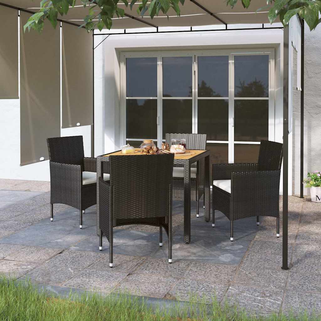 vidaXL 3-delige Tuinset poly rattan en gehard glas zwart