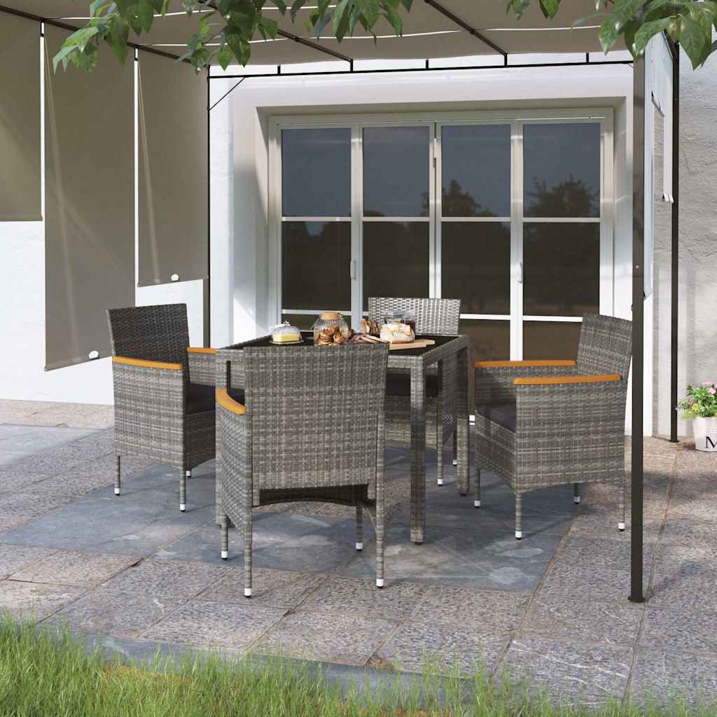 vidaXL 3-delige Tuinset poly rattan en gehard glas grijs