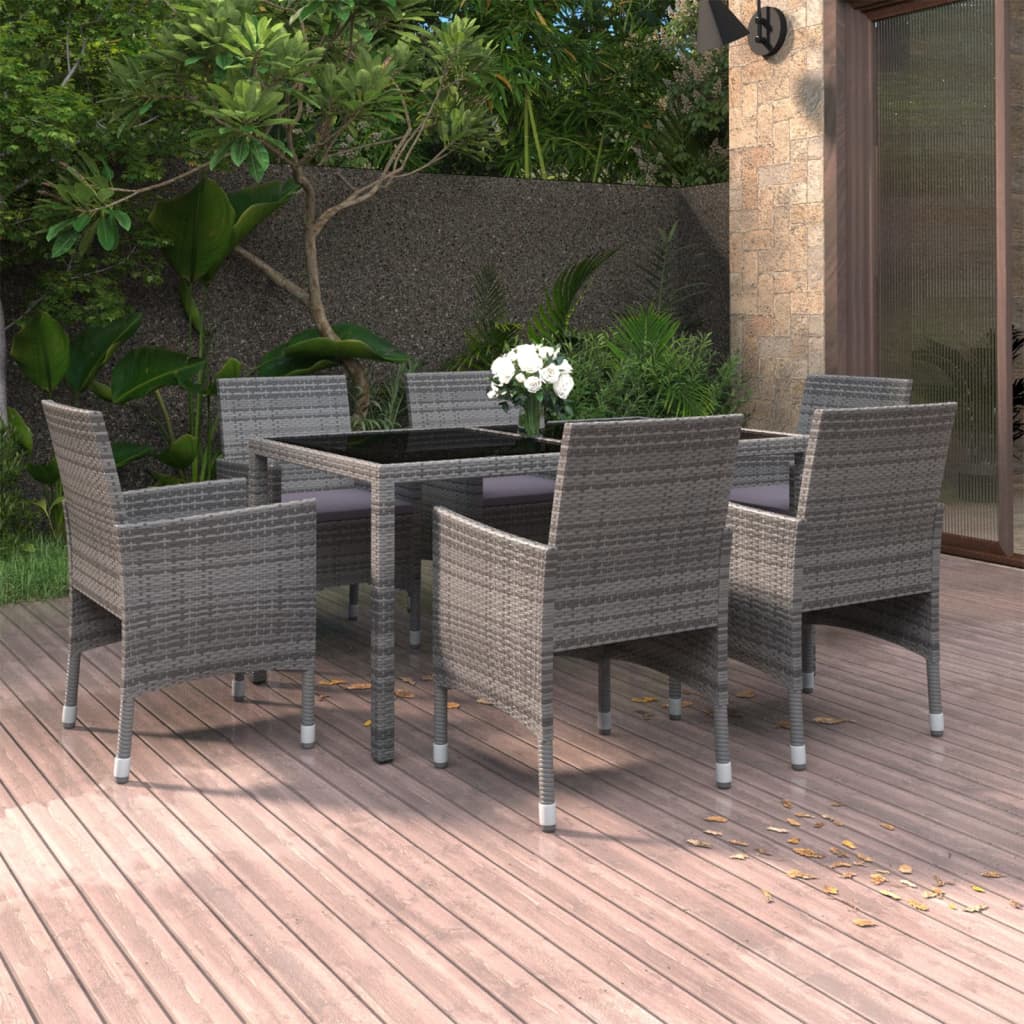 vidaXL 7-Piece Garden Dining Set Poly Rattan and Tempered Glass Black