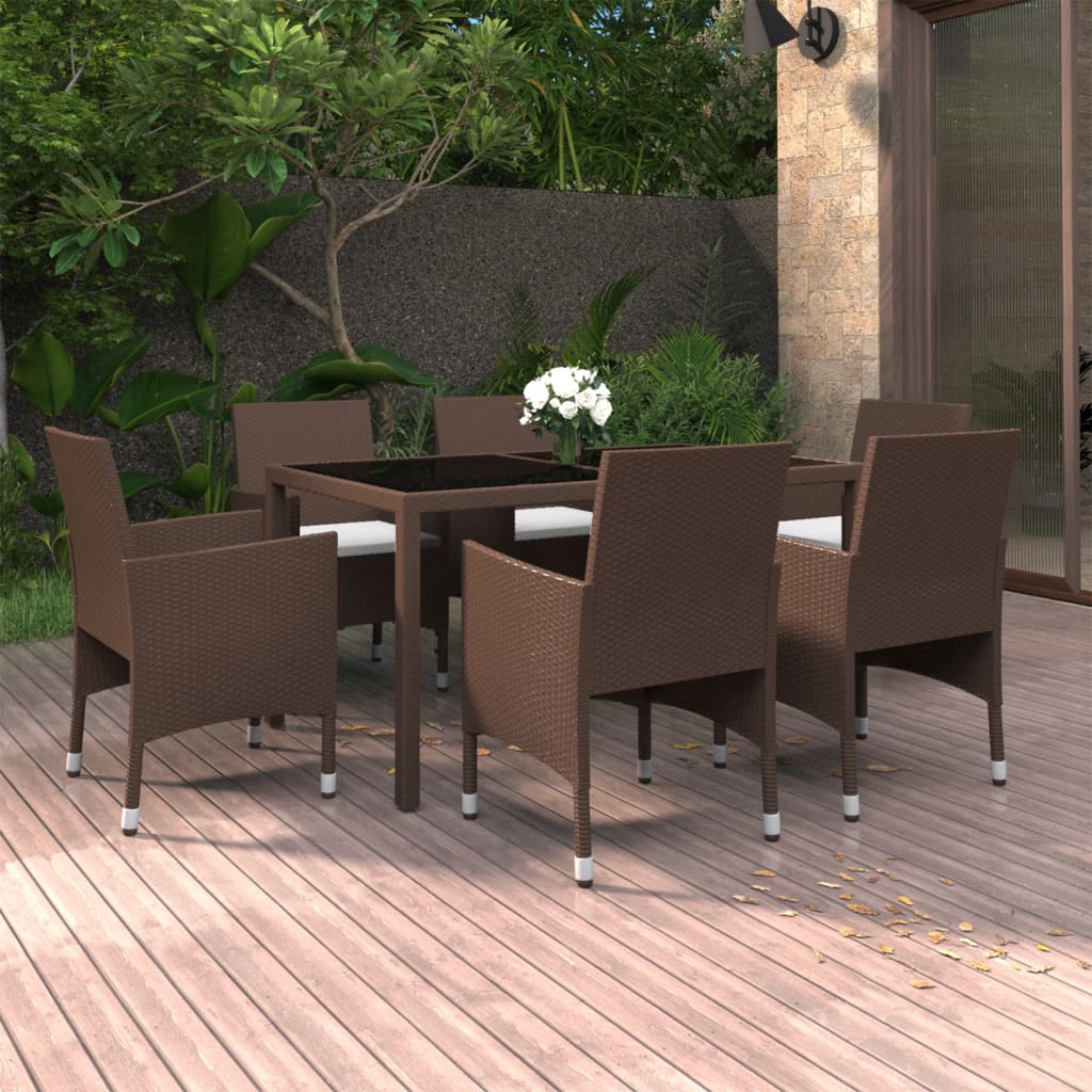 vidaXL 7-Piece Garden Dining Set Poly Rattan and Tempered Glass Black