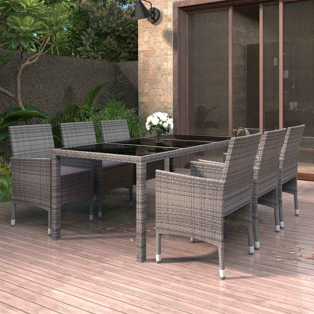 vidaXL 7-delige Tuinset poly rattan en gehard glas zwart