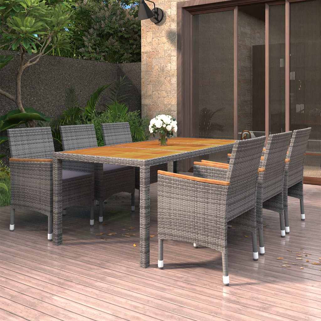 vidaXL 7-piece Garden Dining Set poly rattan grey