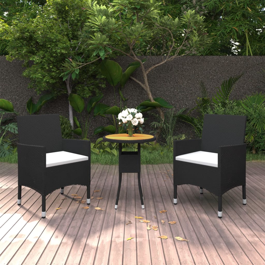 vidaXL 3-Piece Garden Lounge Set Poly Rattan Black