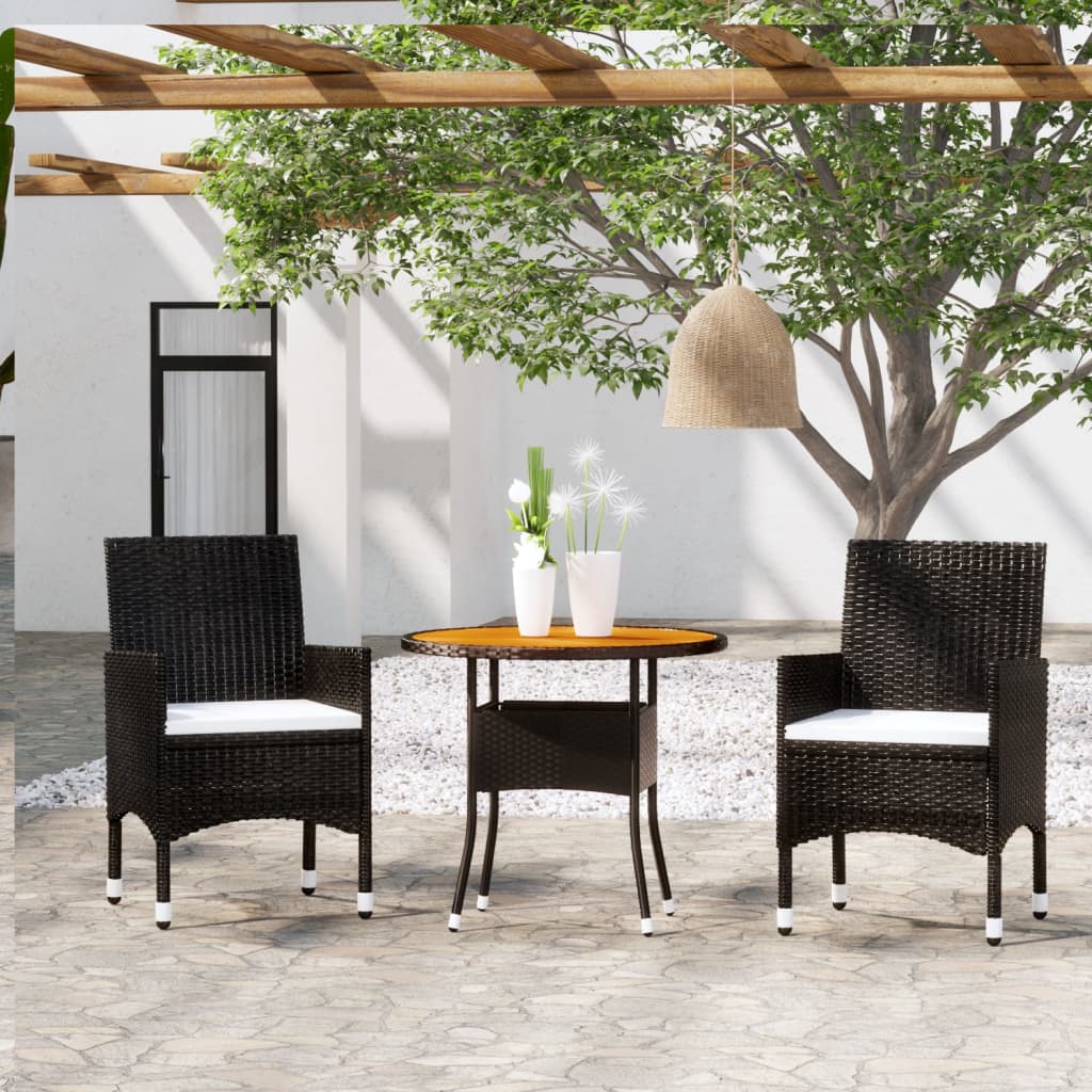 vidaXL 3-Piece Garden Lounge Set Poly Rattan Black